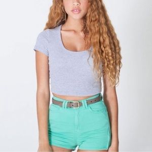 AMERICAN APPAREL high waist turquoise teal zip side twill stretch shorts